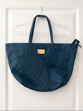 Navy Monogram Tote Bag with Gold Plaque